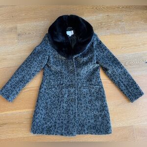 Women's XHILARATION Black Gray Animal Print/Fur Collar Coat Size Medium